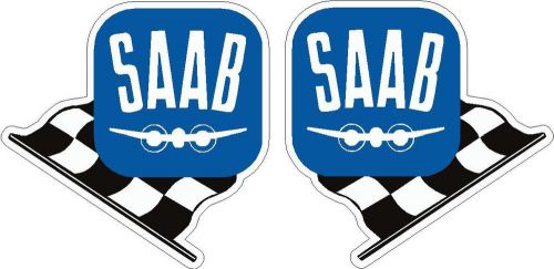 Saab with chequered flag vintage decal old scandinavian motorsport rare