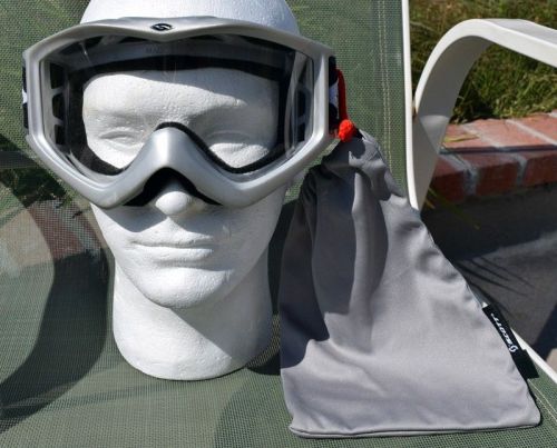 Scott mx bmx racing clear lens pale silver frame goggles strap pouch xl adult