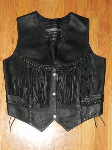 Ladies unik black leather fringed vest - m