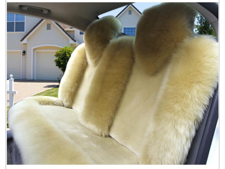 1 Set 5 pcs Sheepskin Seat Cushion Cover-Universal Fit,Australia Wool,Khaki, US $209.98, image 2