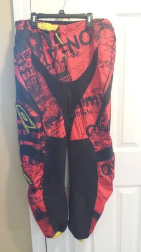 O'neal racing pants men's size 34, red, black, yellow mx, motocross, bmx