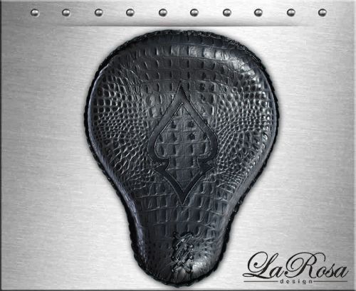 16" la rosa black gator emboss leather black ace harley chopper custom solo seat