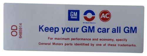 1970 oldsmobile "keep your gm car all gm" air cleaner decal 4 bbl w ece