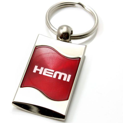 Premium chrome spun wave red hemi genuine logo key chain fob ring
