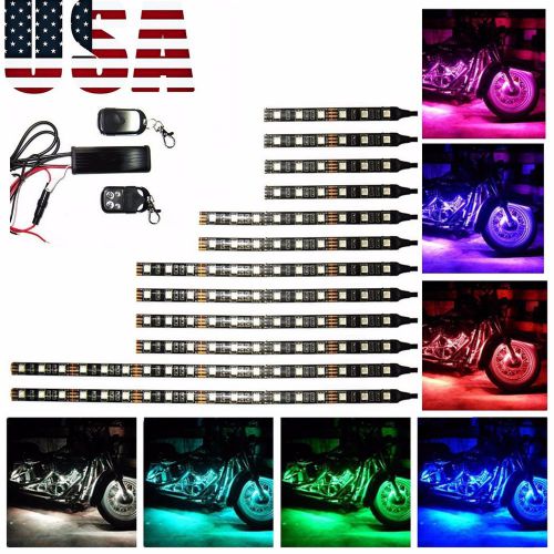 12pc rgb/red/green/blue/yellow glow lights led strips kit fits motorcycle