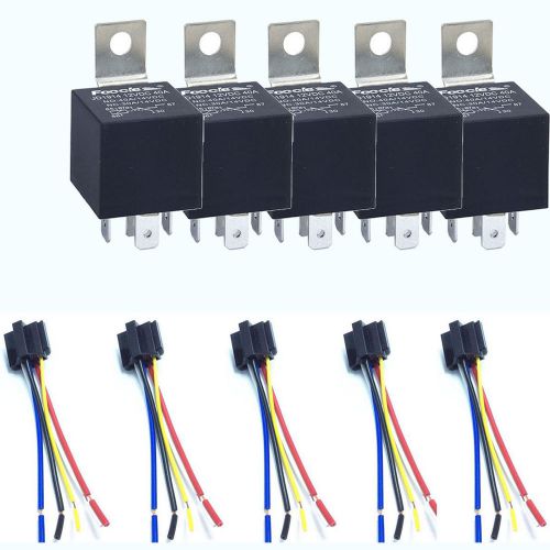 5 x car truck auto 12v 30a/40a spst relay relays 5 pin 5p &amp; socket 4 wire sale