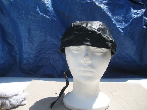 Vintage black leather motorcycle skull cap