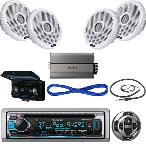 Kmrd365bt usb boat cd bluetooth radio,remote,4&#034; speakers/wires,amp,antenna,cover