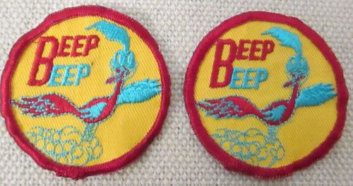 Nos (2) rare vintage mopar roadrunner beep beep embroidered warner bros. patches