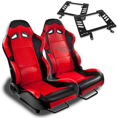 2x type-4 reclinable red pvc racing seat+for 79-98 ford mustang adapter bracket