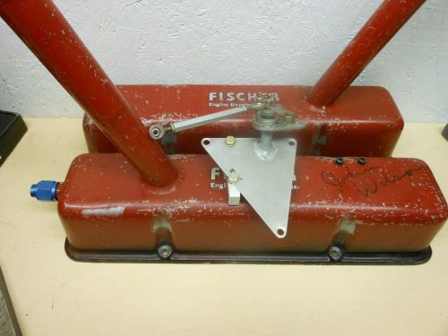 Vintage cast aluminum sbc valve covers w/carb linkage trans am scca road race