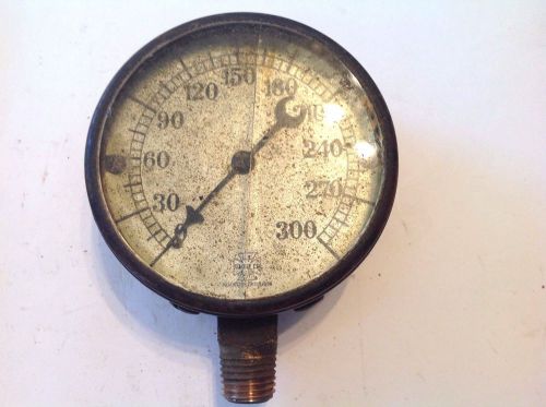 Vintage pressure us gauge 0-300 1906 brass 2-1/2&#034; rat rod