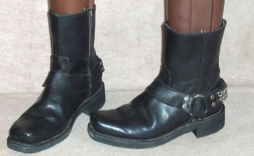 Men&#039;s black leather upper harley-davidson motorcycle ankle boots w/chains , sz 9