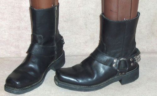 Men's black leather upper harley-davidson motorcycle ankle boots w/chains , sz 9