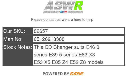 BMW 6 Disc CD Changer E46 E39 3 5 SERIES E83 X3 E53 X5 E85 Z4 65126913388, US $, image 3