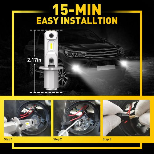 2x h3 led fog light driving bulbs conversion kit super bright drl 6500k white
