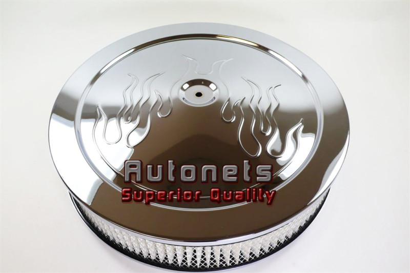 14" round flame chrome steel air cleaner muscle car style chevy ford chrysler