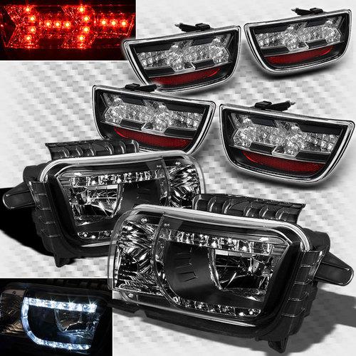 2010-2013 chevy camaro drl led black headlights+led tail lights lamp pair set