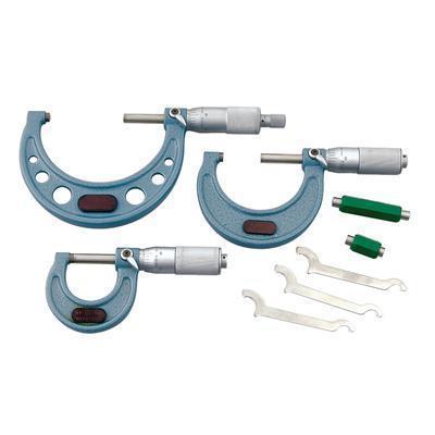 Outside micrometer set 0-1" 1-2" 2-3" carbide tipped 1" graduation case set of 3