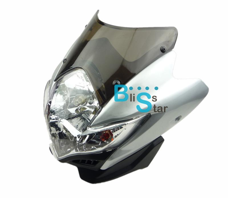 Silver headlight lamp fit naked bike streetfighter stunt dirtbike gs supermoto