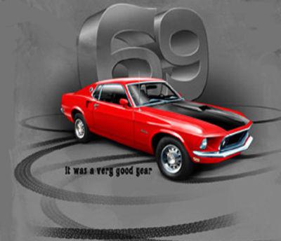 T-shirt: 1969 mustang - red fastback mustang closeout item with free shipping!!!