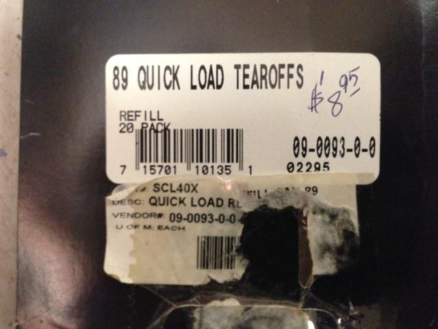 Scott usa 89 quick load tearoff 20pk refill part # scl40x vendor #09-0093-0-0