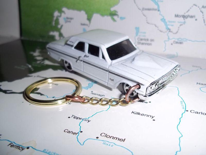 Custom mint keychain 1964 ford thunderbolt,metallic white wchrome mags