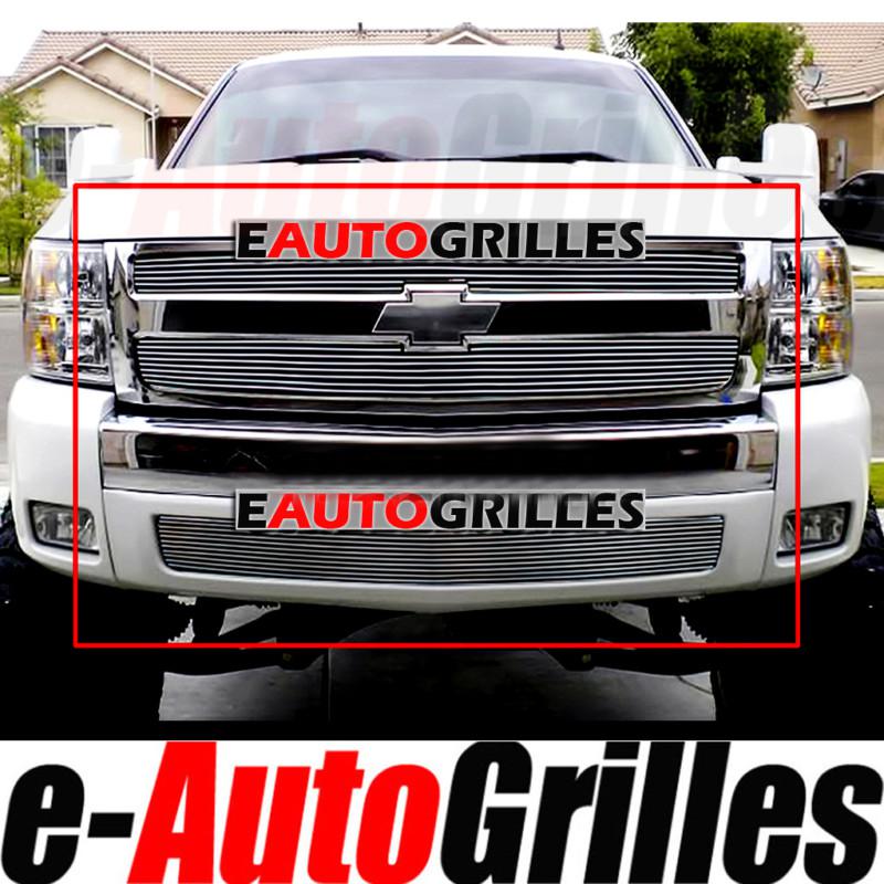 07-13 chevy silverado 1500 chrome 8mm upper+bumper billet grille insert combo