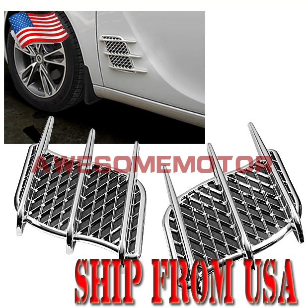Us triple chrome silver air intake vent side grille moulding universal fit x 2 
