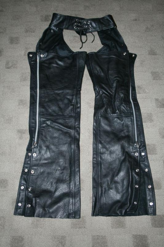 Men's Black leather Motorcycle chaps size Small EUC, US $75.00, image 4