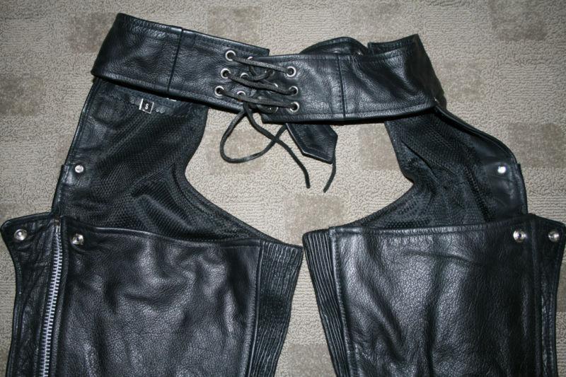Men's Black leather Motorcycle chaps size Small EUC, US $75.00, image 5