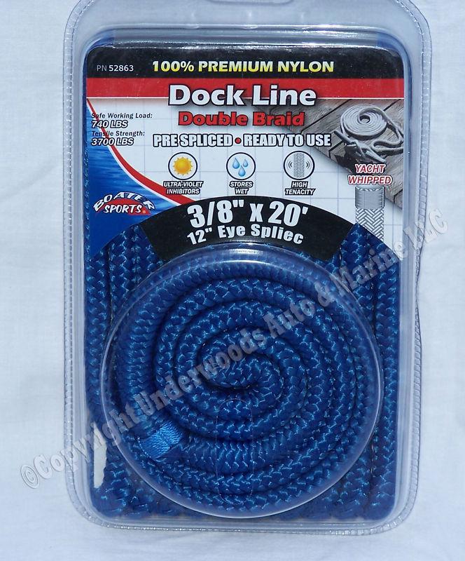 Double braid nylon dock line blue 3/8"x20' boat 12"eye