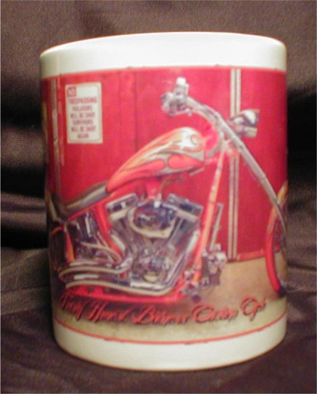 Your harley davidson photo on an 11 oz coffee mug w/ diamond plate background