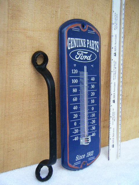  ford licensed metal 12" thermometer  & model a/t  ford script wrench