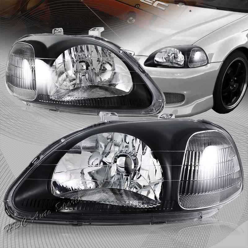Find 19961998 Honda Civic Black Housing Clear Lens Clear Reflector Headlight Lamps in Walnut