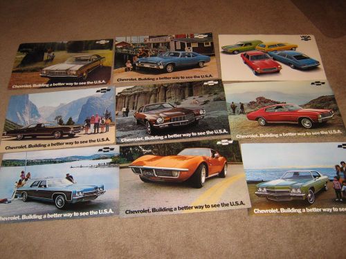1972 chevrolet dealer sales brochure lot (9) camaro, corvette, chevelle, nova
