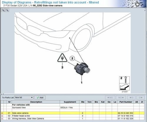 Bmw oem front bumper side view camera 66539240352 fits 3,4,5,6,7,x5,x6 series