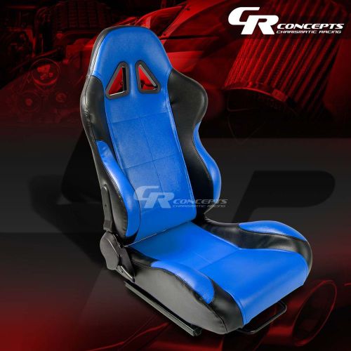 2 x blue/black pvc leather sports racing seats+mounting sliders passenger side