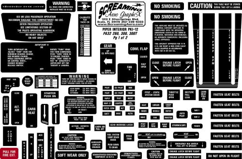 Piper pa32 260, 300, 300t interior placard kit free shippping