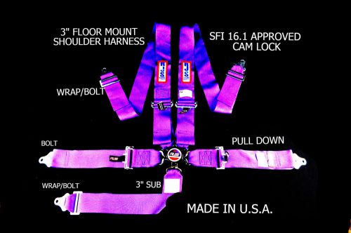 Rjs racing sfi 16.1 cam lock 5 pt seat belt harness floor mount purple 1034908