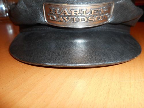 Men's vintage harley-davidson black leather captain's aviator hat/cap 7" - 7 1/8