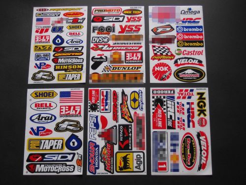 Racing decal bike motocross rossi drift car skateboard helmet sticker 6 sheets .