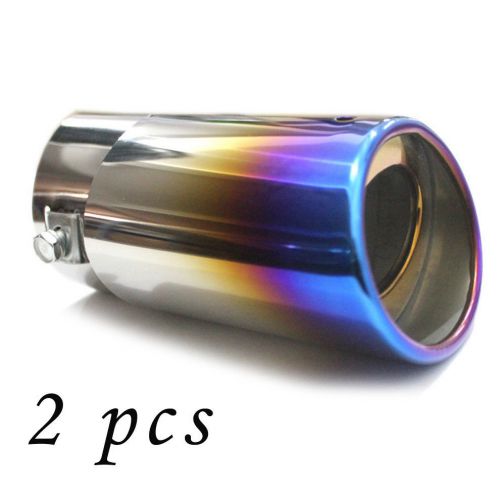Find 2 pcs Car Universal Stainless Steel Blue Titanium Exhaust Tail