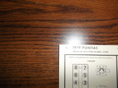 1979 pontiac series models 5.0 litre 305 v8 2bbl sun tune up chart great shape!