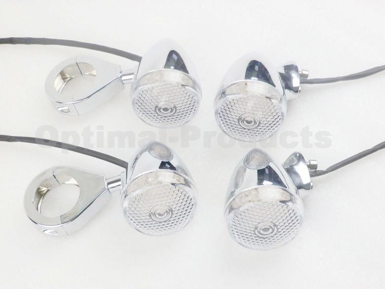 Chrome bullet led amber turn signal light for harley bikes with 39mm fork clamp