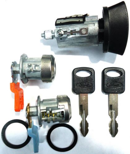Ford ignition switch lock cylinder + pair (2) door lock cylinder w/2 logo keys