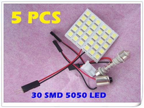 5x 30 smd 5050 led panel light car interior bulb 3 adapters white lamp dc 12v