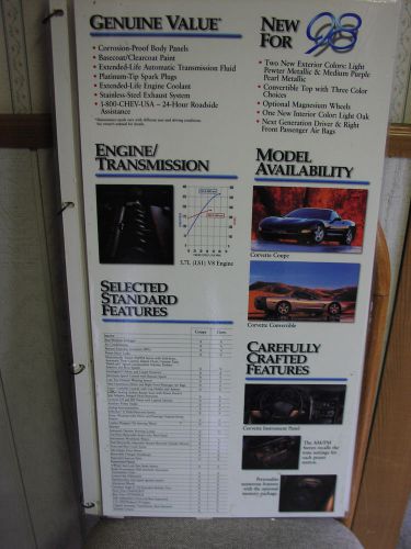 Corvette c 5 dealer easel brochure14&#034;x28&#034; laminated very rare,nice show piece!