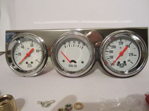 2 5/8 white face triple gauge set mecanical water temp oil presssure amps gauges