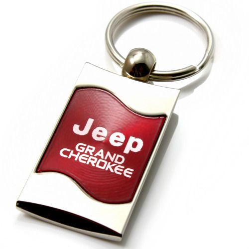 Premium chrome spun wave red jeep grand cherokee genuine logo key chain ring